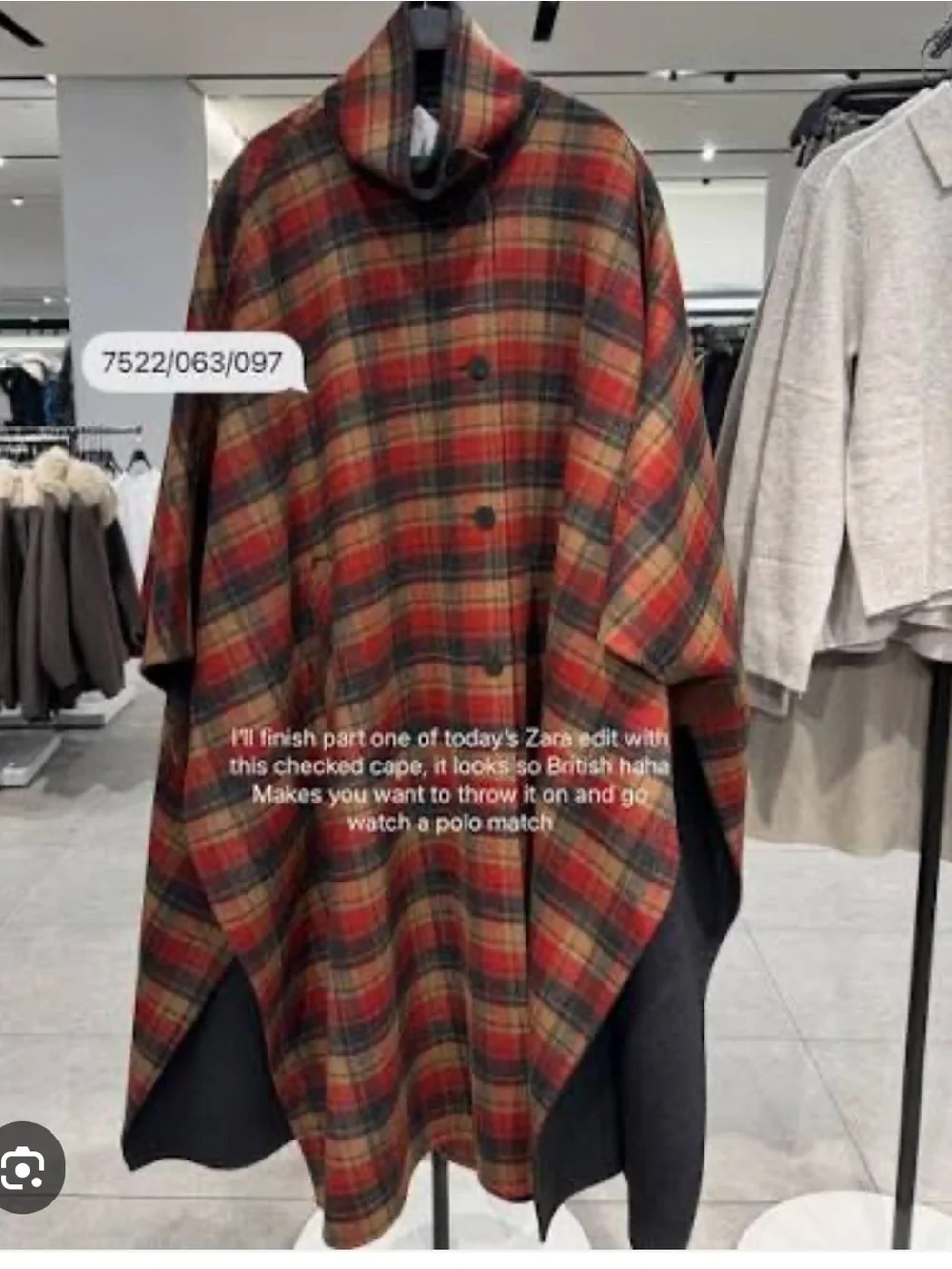 ZARA PLAID WOOL CAPE
